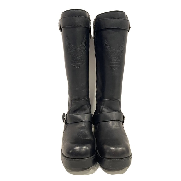 Harley Davidson Motorcycle Riding Boots Womens Size 9.5 Black Leather Buckle Zip - Picture 2 of 16